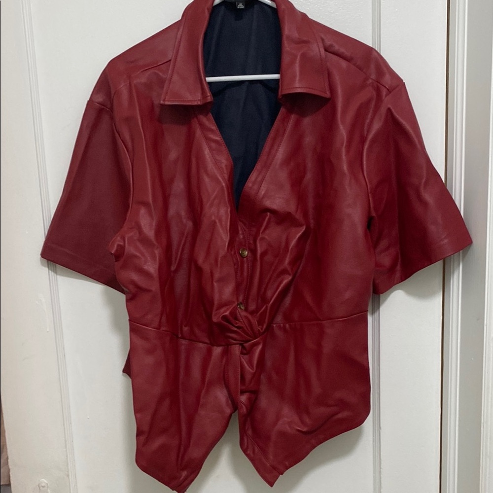 Eloquii Burgundy Faux Leather Button Down Shirt